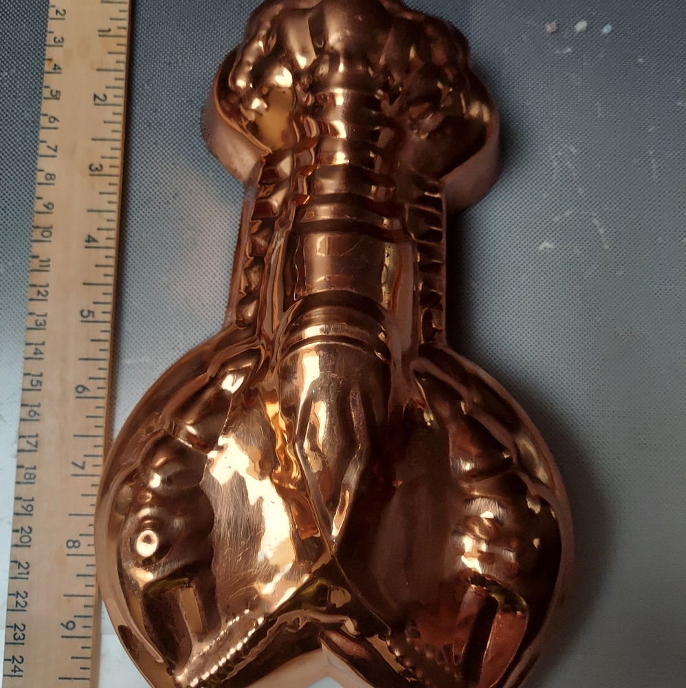 Vintage copper lobster jello salad mold tinned inside 10in x6in